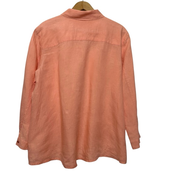 Eileen Fisher 100% irish linen peach half button long sleeve swing style shirt - Picture 5 of 13
